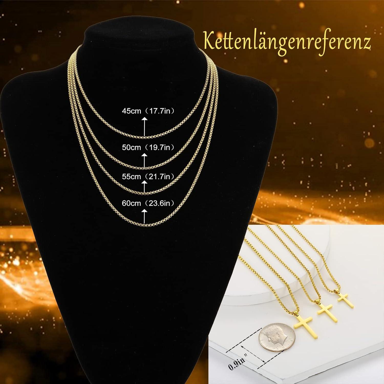 Herren Kreuz Kette Gold Anhänger Christentum Schmuck 50cm Edelstahl