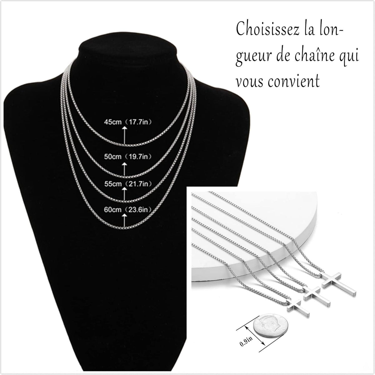 Gold Silber Kreuz Kette Herren Halskette Religiöser Schmuck 55cm