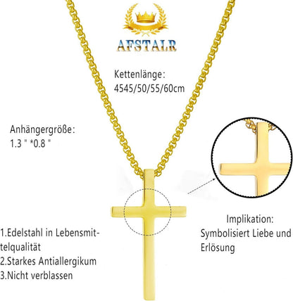 AFSTALR Gold Kreuz Kette Herren Halskette Religiös Schmuck 55cm