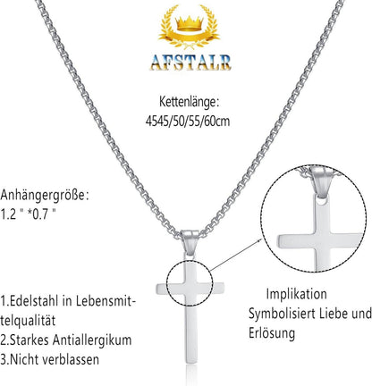 AFSTALR Kreuz Anhänger Kette Herren Silber 60cm Christentum Schmuck