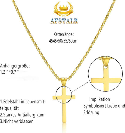 Kreuz Kette Herren Gold Silber Anhänger Christentum Schmuck 60cm