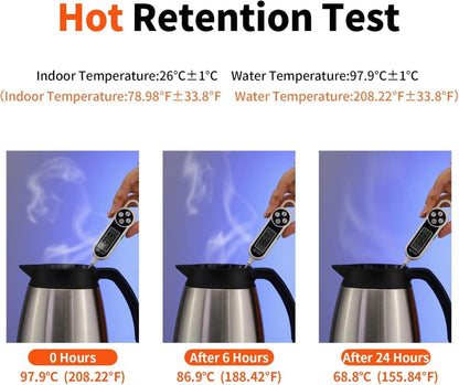 Thermoskanne 2.0L Edelstahl Vakuumisolierung Kaffeekanne Plunger 12h heiß 24h
