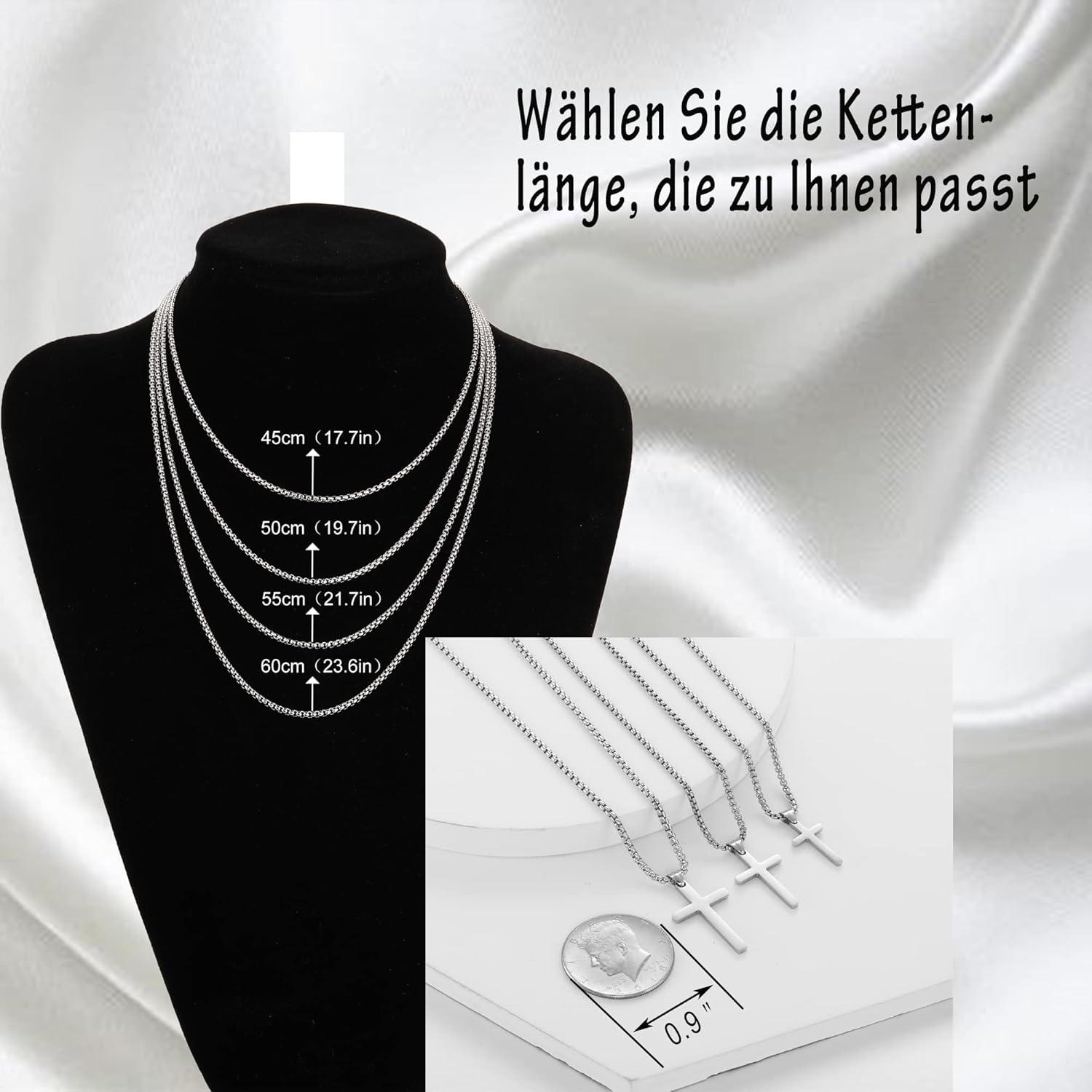 Herren Kreuz Kette Anhänger Christentum Edelstahl Silber 45cm