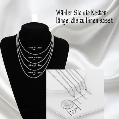 Herren Kreuz Kette Anhänger Christentum Edelstahl Silber 45cm