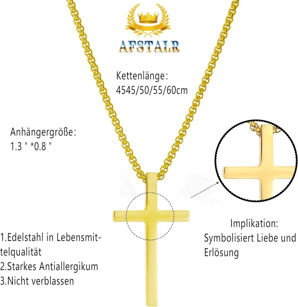 Herren Kreuz Halskette Edelstahl Gold/silber Religiöser Schmuck 50cm