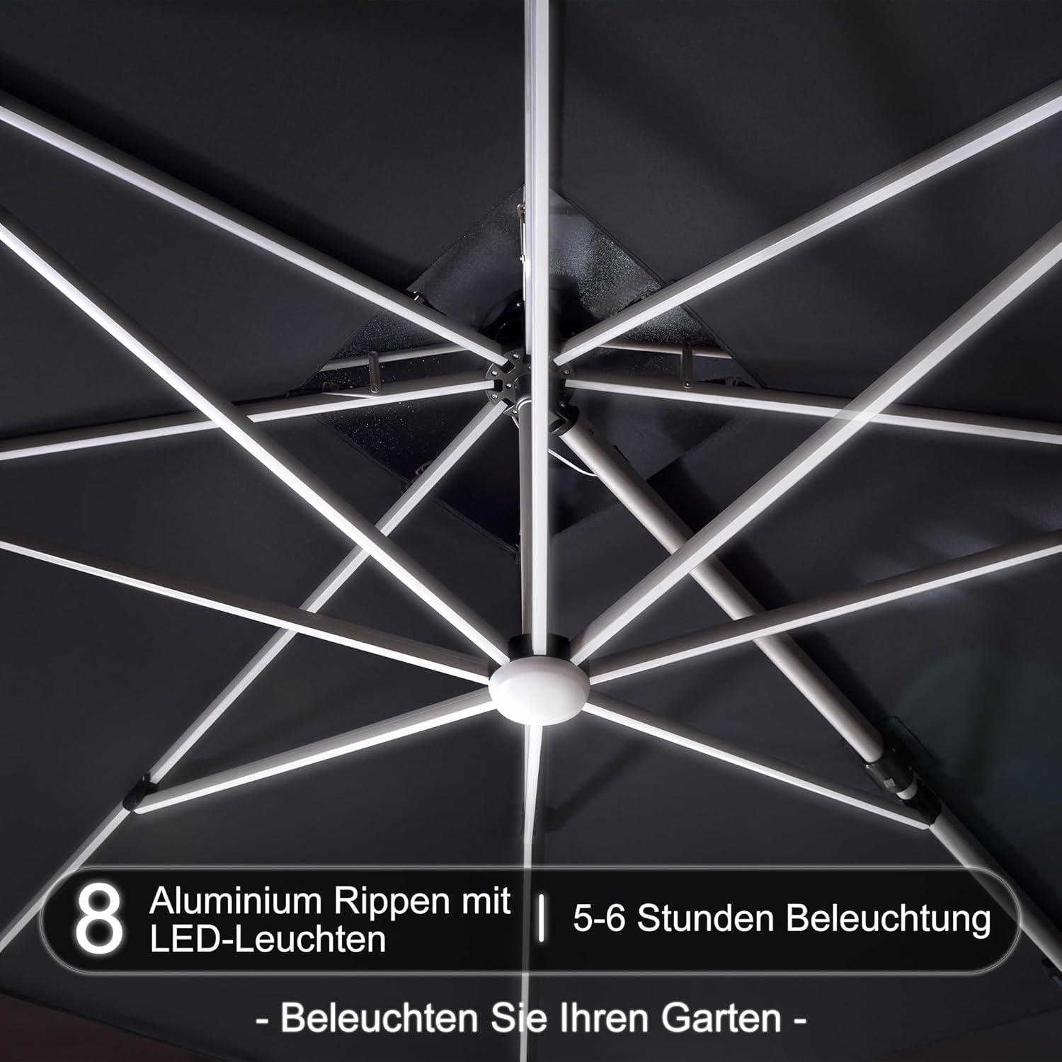 Sonnenschirm mit LED Beleuchtung Ampelschirm 330x330 cm