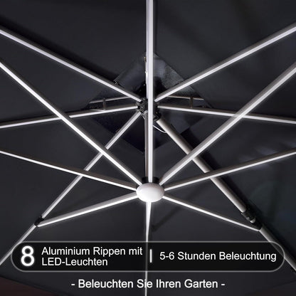 Sonnenschirm mit LED Beleuchtung Ampelschirm 330x330 cm