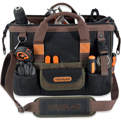 Werkzeugtasche aus gewachstem Segeltuch mit 32 Taschen