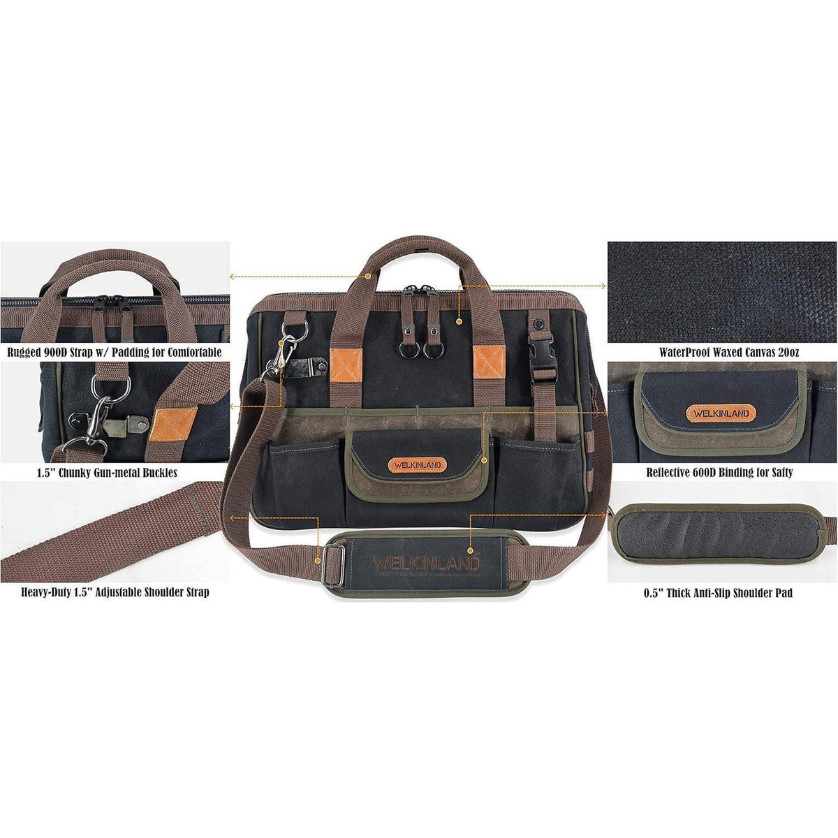 Werkzeugtasche aus gewachstem Segeltuch mit 32 Taschen