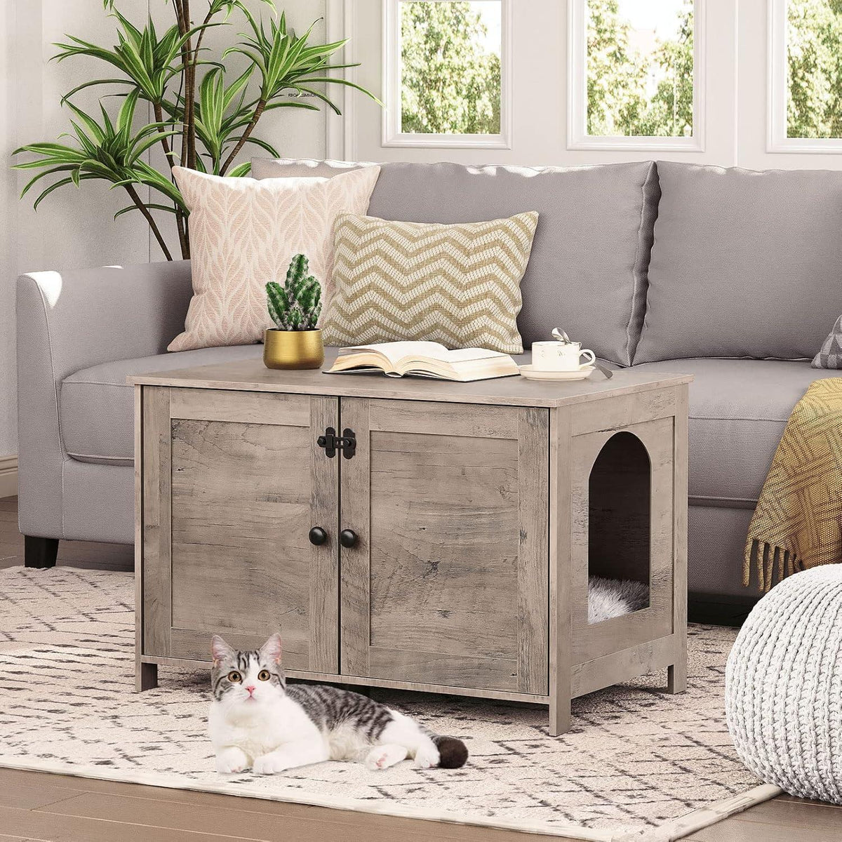 HOOBRO Katzenschrank Greige 80x50,5x54 cm