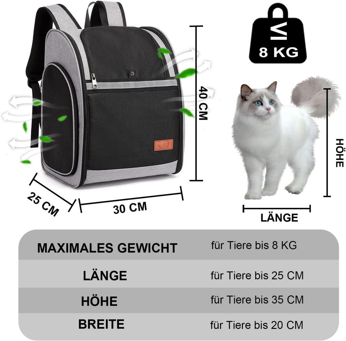 ZFSOCK Hunderucksack Katzen Rucksack Haustier: Faltbar Atmungsaktiv Schwarz