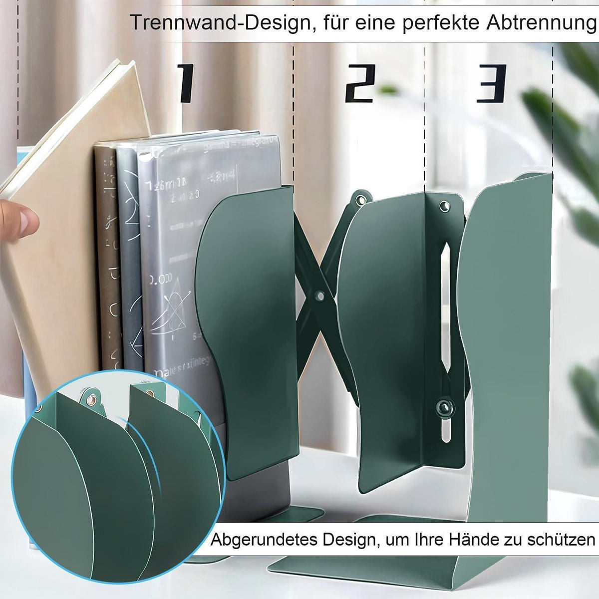 Verstellbare Metall Buchstützen für Schreibtisch & Regal Grün