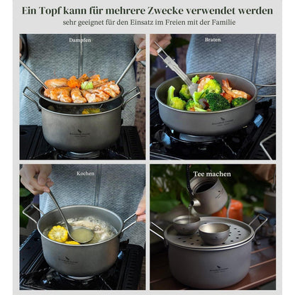 Titan Kochtopf Set – Leichtes Camping Kochgeschirr mit Deckel