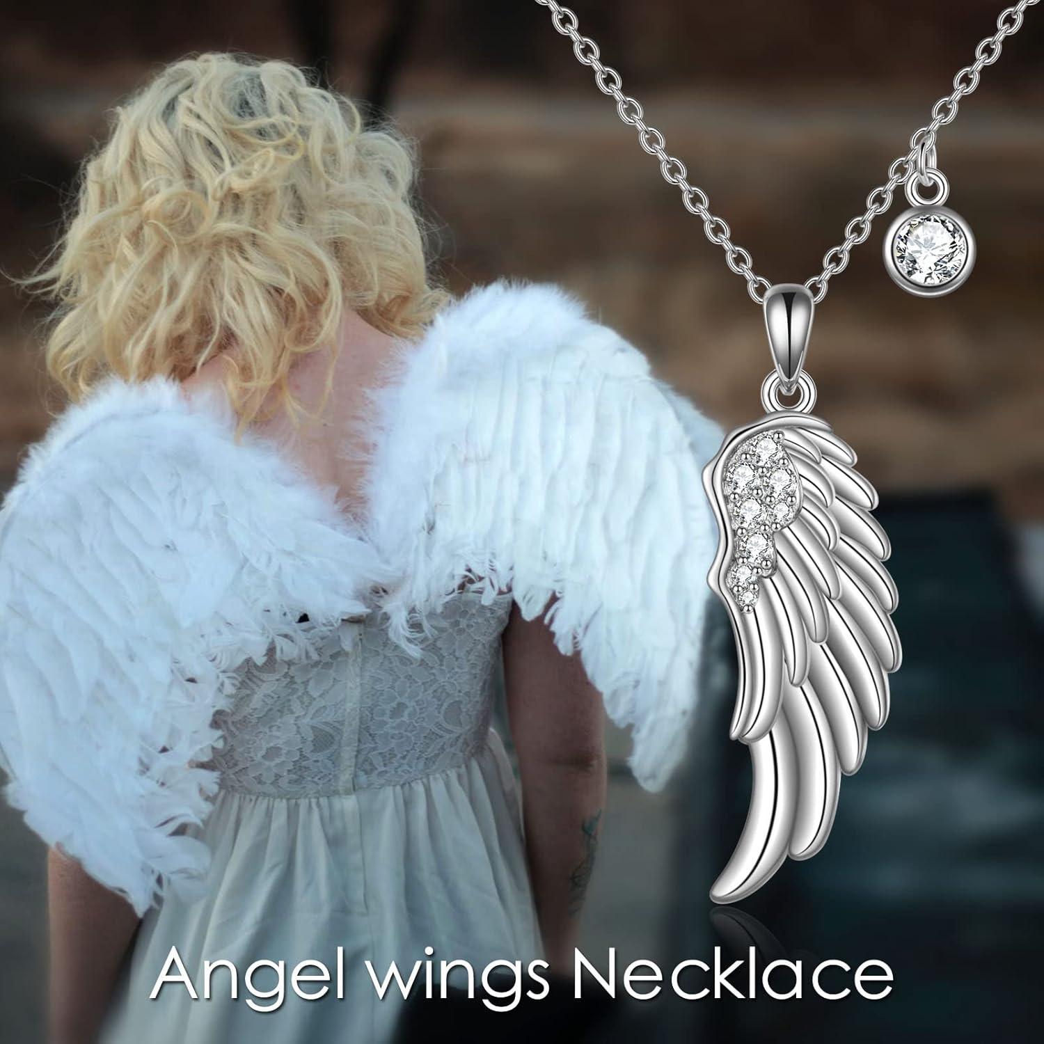 Engelsflügel Anhänger Halskette 925 Silber Zirkonia Geschenk Frauen