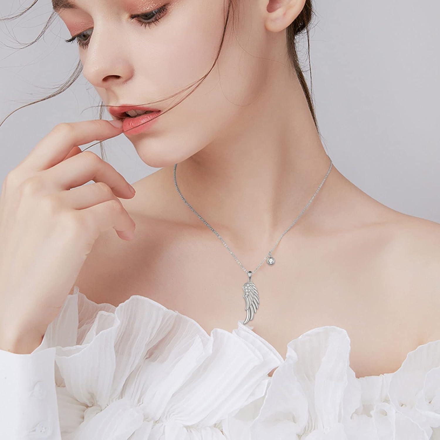 925 Sterling Silber Engelsflügel Anhänger Halskette mit Zirkonia
