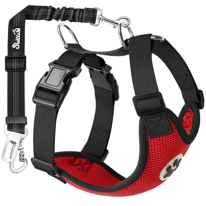 Hundegeschirr Auto Sicherheitsgurt Set – Atmungsaktiv, Rot, XS