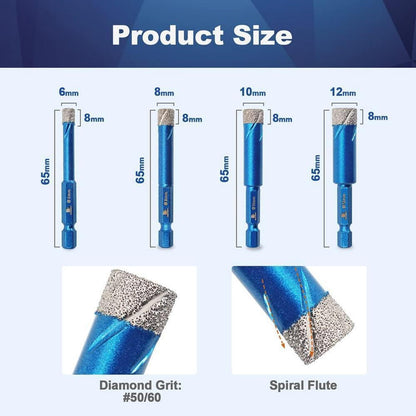 Diamantbohrer Set 10tlg. 6-12mm für Fliesen, Glas, Granit