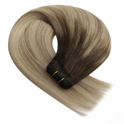 Dunkelbraune Echthaar Tressen 55cm – 100g Weft Extensions