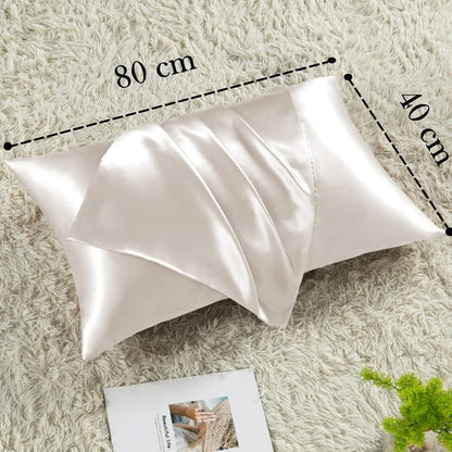 Satin Kissenbezug 2er Set 40x80cm Beige mit Haargummis