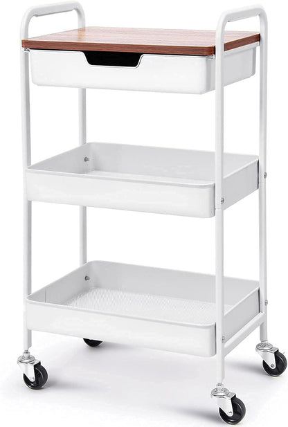 Aufbewahrungswagen 3-Tier mit Tischplatte Metall Küche Büro Bad