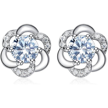 Ohrstecker Damen Silber 925 Blumen mit Zirkonia, Klein, Geschenkbox