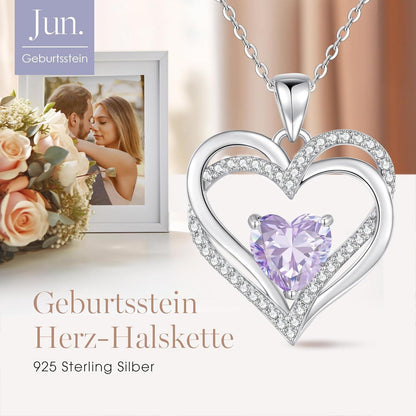 Damen Halskette Herz mit Geburtsstein 925 Sterling Silber