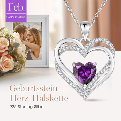 Damen Halskette Herz mit Geburtsstein aus 925 Sterling Silber