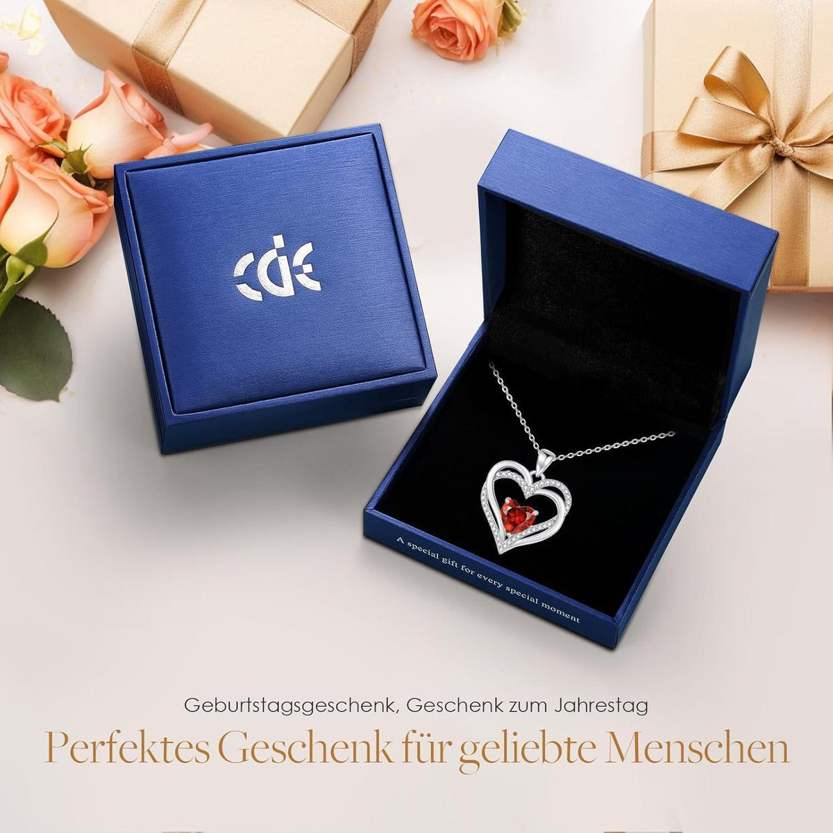 Damen Halskette Herz mit Geburtsstein 925 Sterling Silber