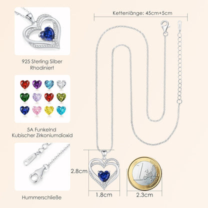Damen Halskette Herz mit Geburtsstein 925 Sterling Silber