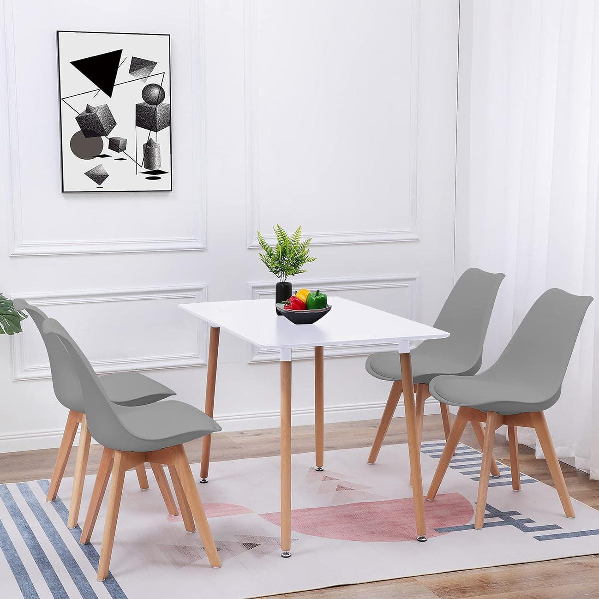 8x Esszimmerstuhl Grau – Retro Design mit Holzbeinen