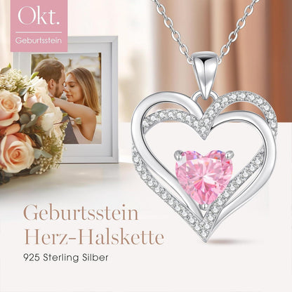 Damen Halskette Herz mit Geburtsstein 925 Sterling Silber