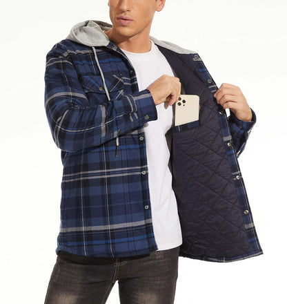 Herren Kariertes Thermohemdjacke Warme Freizeithemd Blau Grau XXL