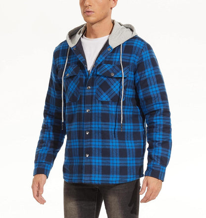 Herren Kariertes Hemdjacke Winter Thermohemd Baumwolle Warme Freizeithemd Rot