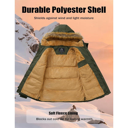Herren Winter Parka mit abnehmbarer Kapuze, warm gefüttert, wasserabweisend, Armeegrün