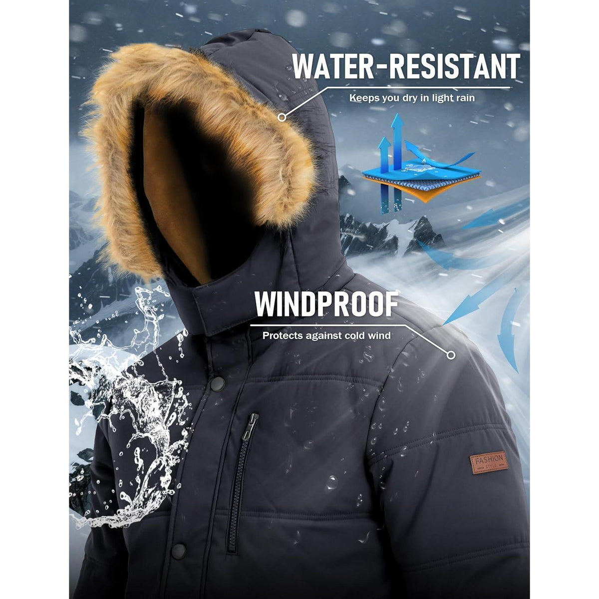 Herren Winterparka Fleecejacke Winddicht & Warm – Dunkelgrau XL