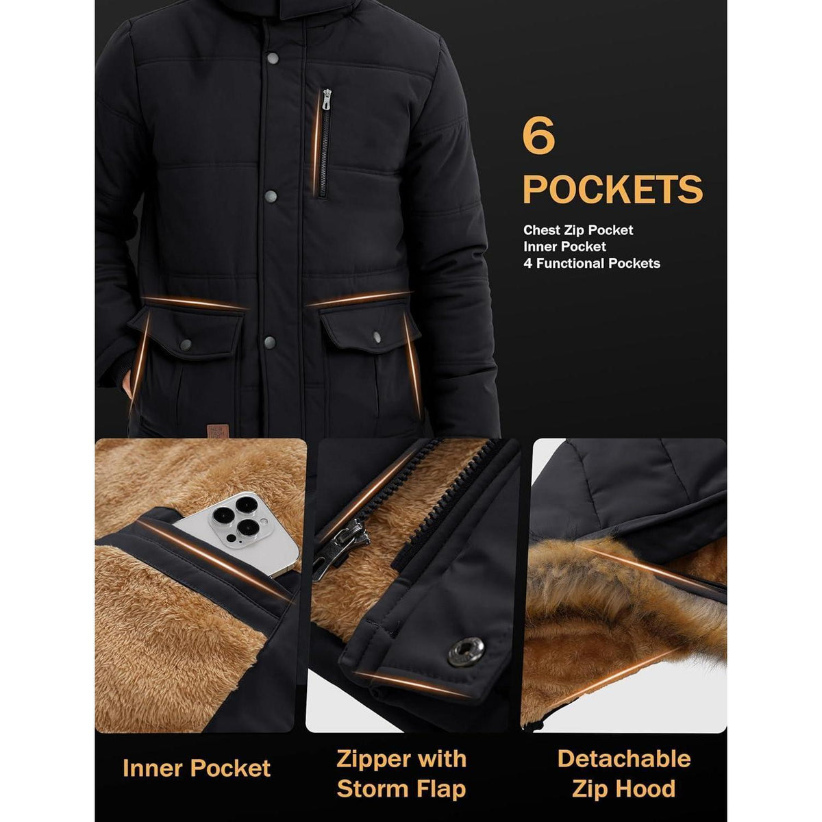 Herren Winter Parka mit abnehmbarer Kapuze – Warm & Winddicht