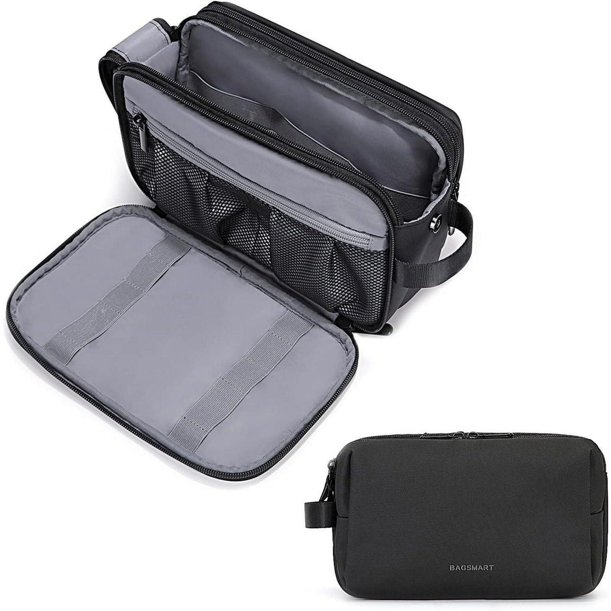 Kulturtasche Herren, Dopp Kit, wasserabweisend, Schwarz-Lederoptik