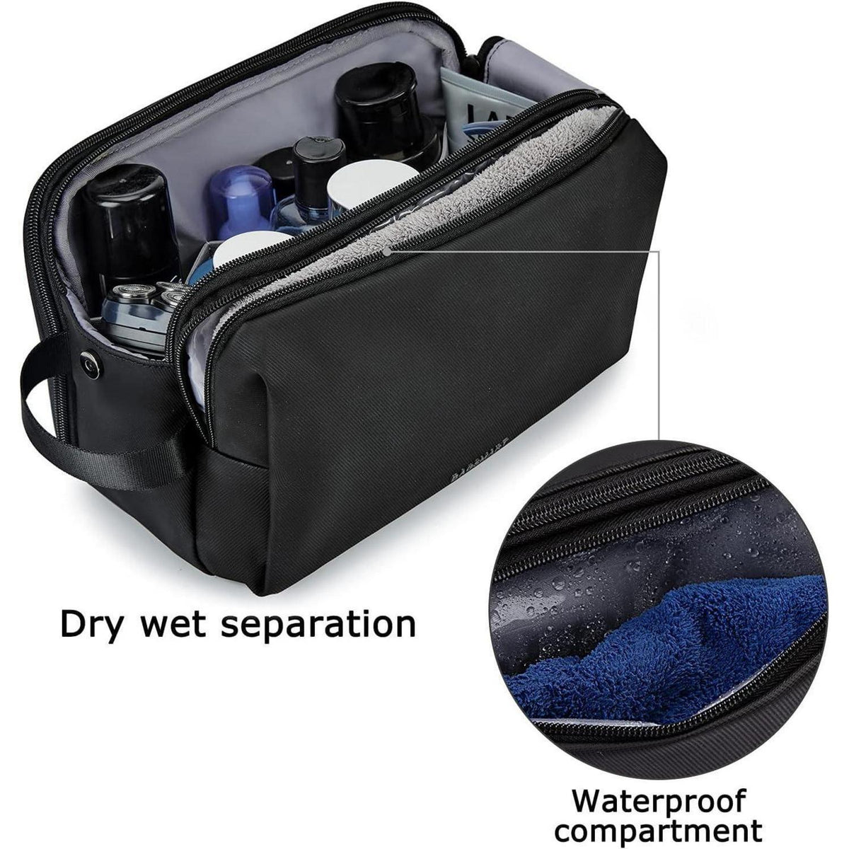 Kulturtasche Herren, Dopp Kit, wasserabweisend, Schwarz-Lederoptik