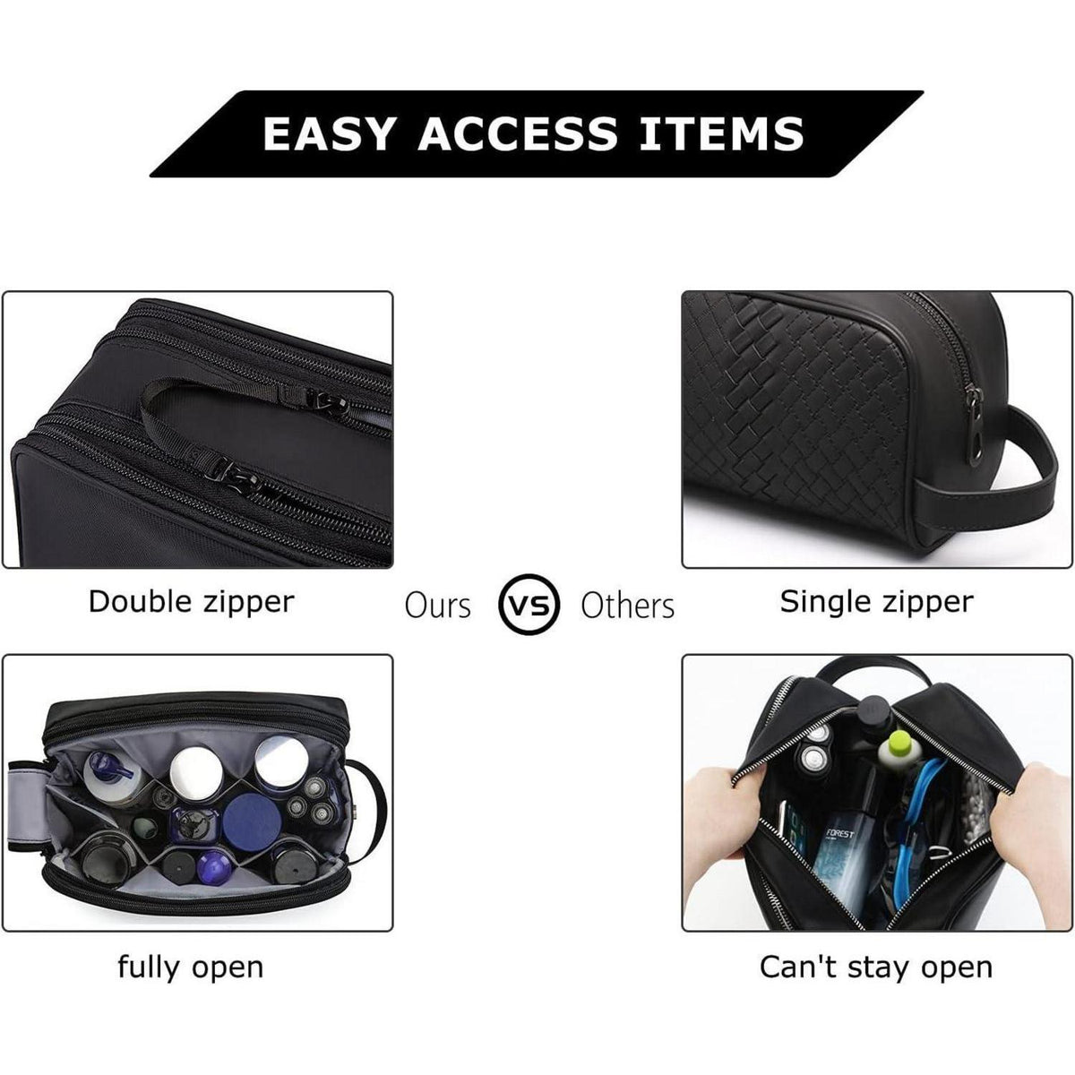 Kulturtasche Herren, Dopp Kit, wasserabweisend, Schwarz-Lederoptik