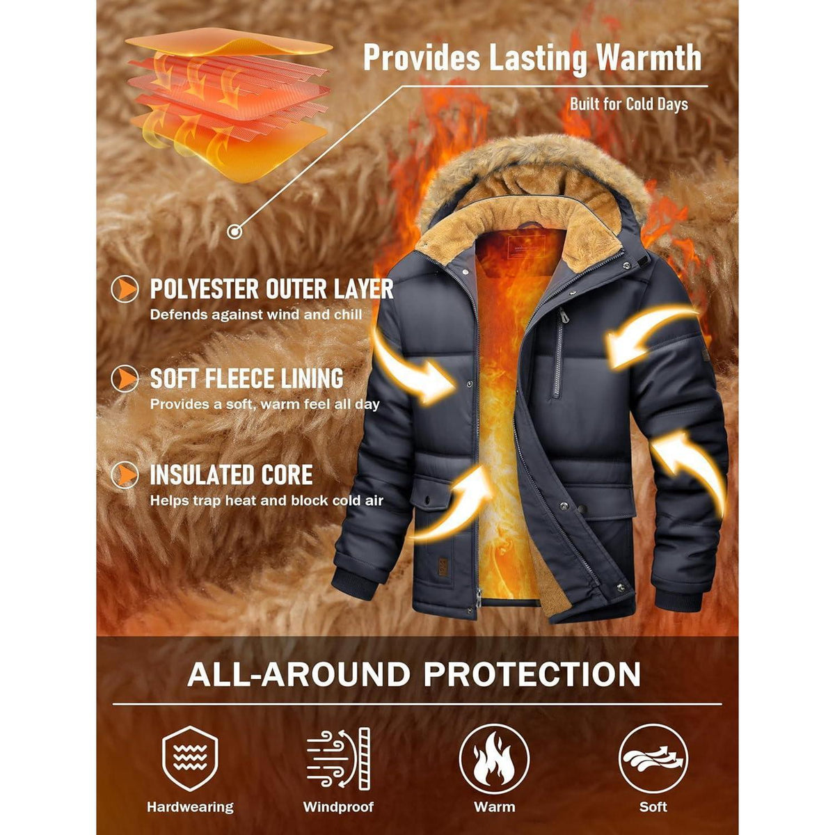 Herren Winter Parka Dunkelgrau | Warm & Winddicht