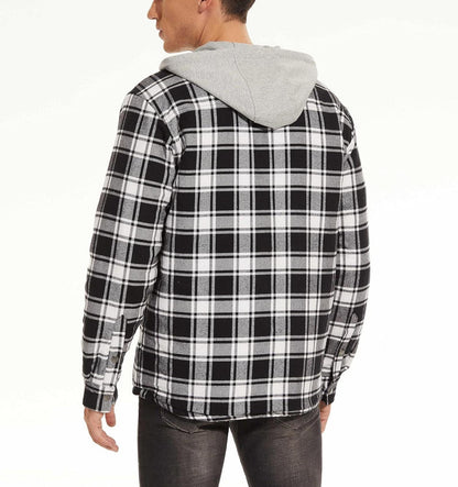 Herren Karo Thermohemdjacke Holzfällerhoodie Schwarz Baumwolle