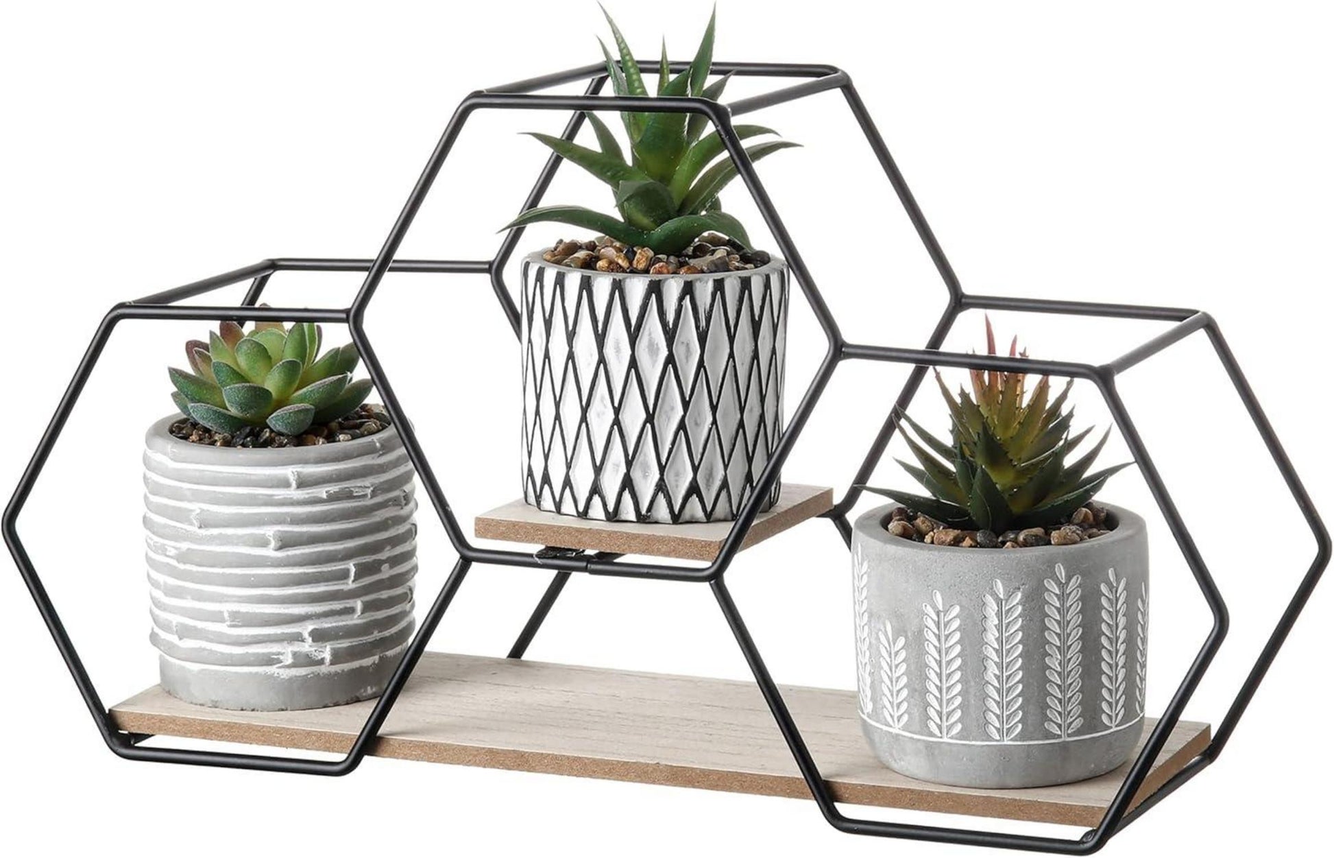 Moderne Kunstpflanze 3er Set mit Metall-Holzbock, künstliche