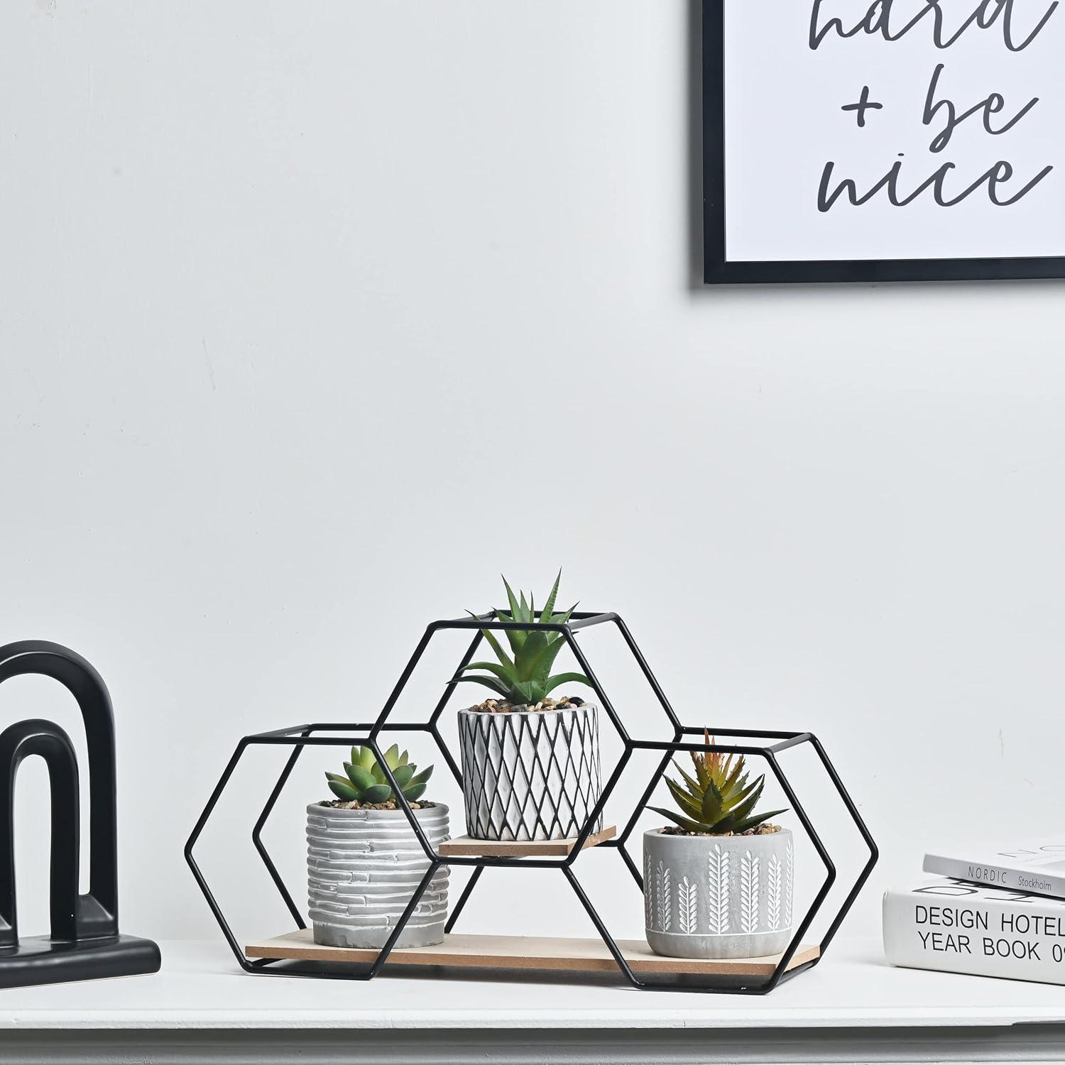 TERESA'S COLLECTIONS Moderne Kunstpflanze 3er Set künstliche Sukkulenten geometrischem Keramik