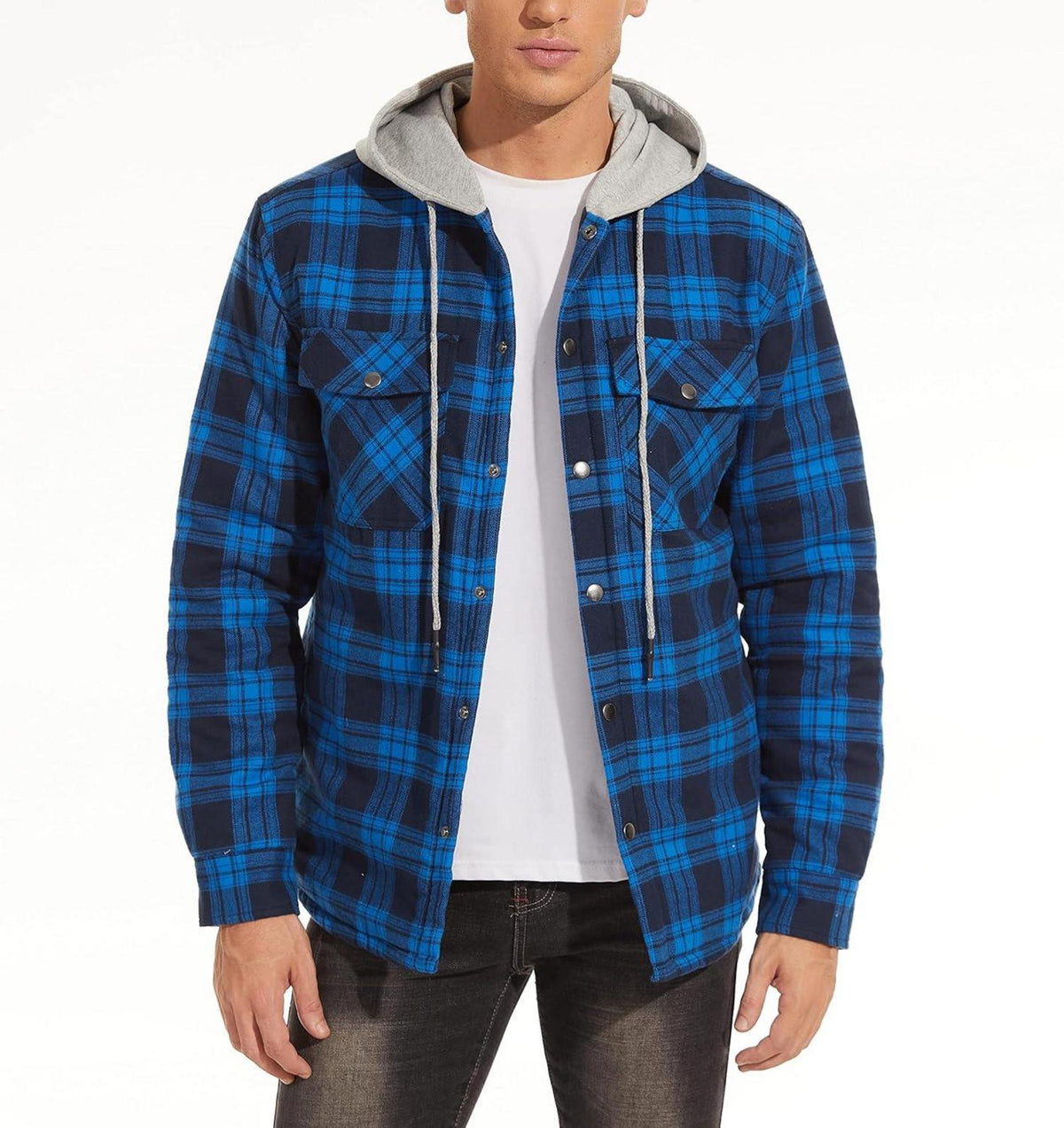 Herren Kariertes Hemdjacke Winter Thermohemd mit Kapuze