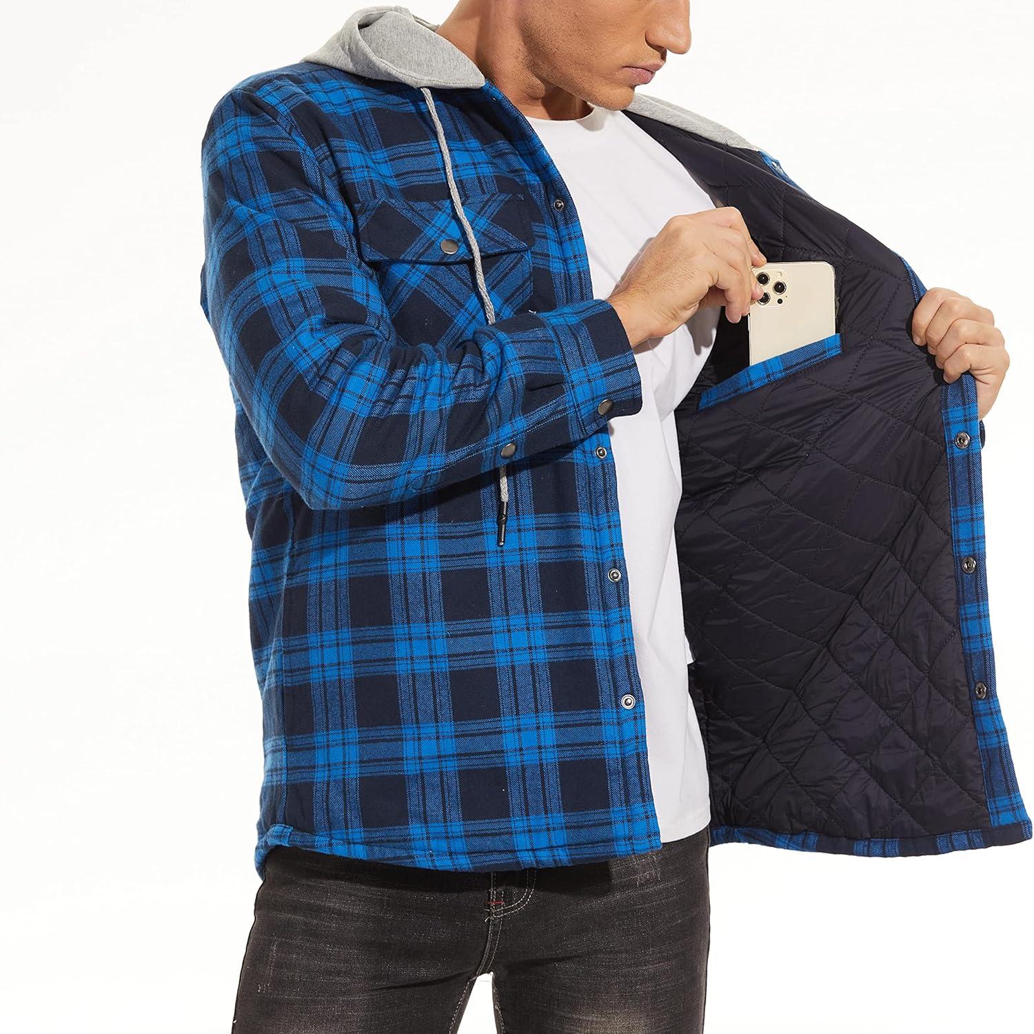 Kariertes Hemdjacke Winter Thermohemd Gefüttert Baumwolle Casual
