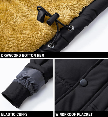 Herren Winter Parka Jacke Winddicht Outdoor Fleecejacke Wasserdicht M Schwarz