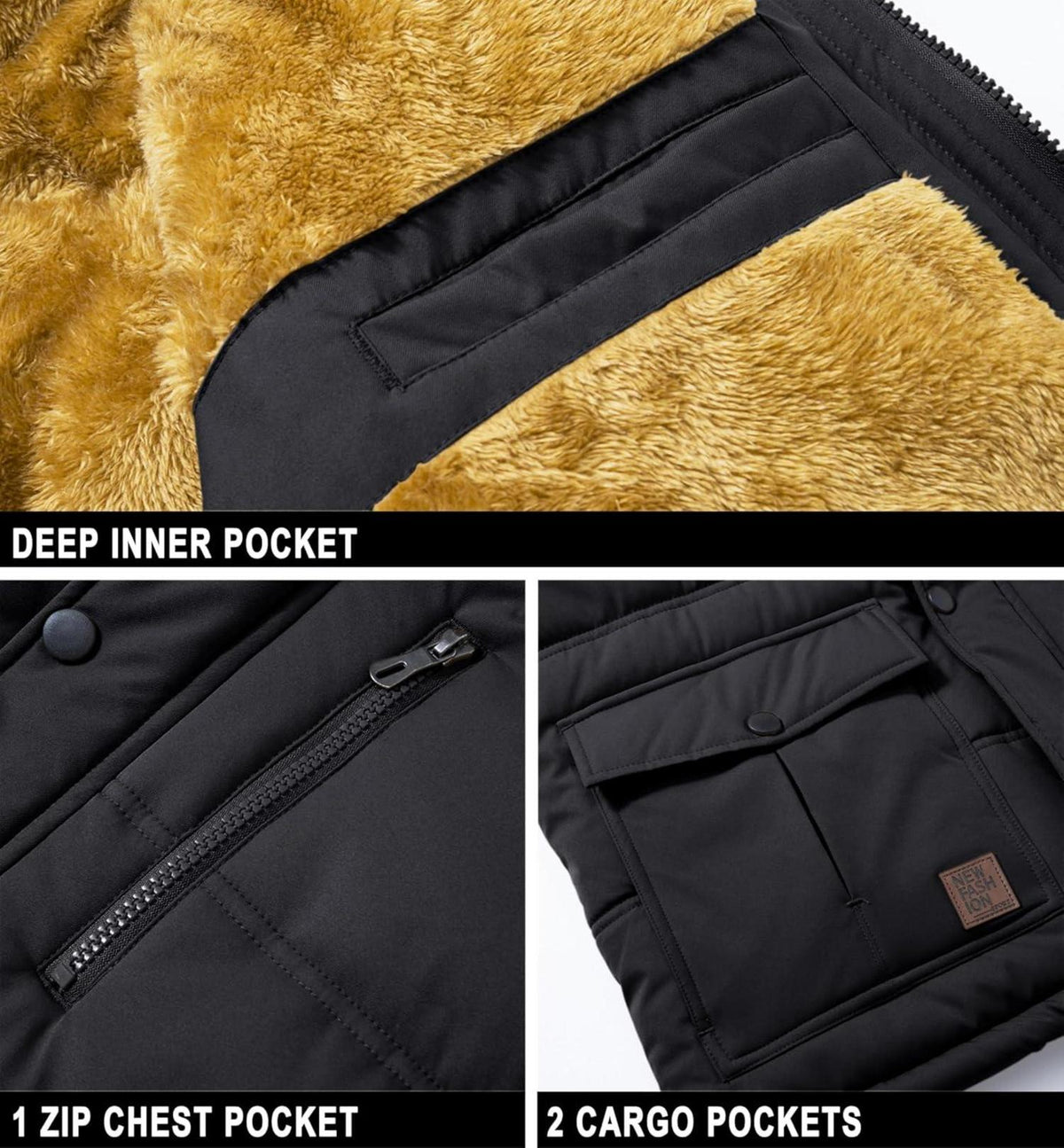 Herren Winter Parka Jacke Schwarz Winddicht Outdoor Fleece M