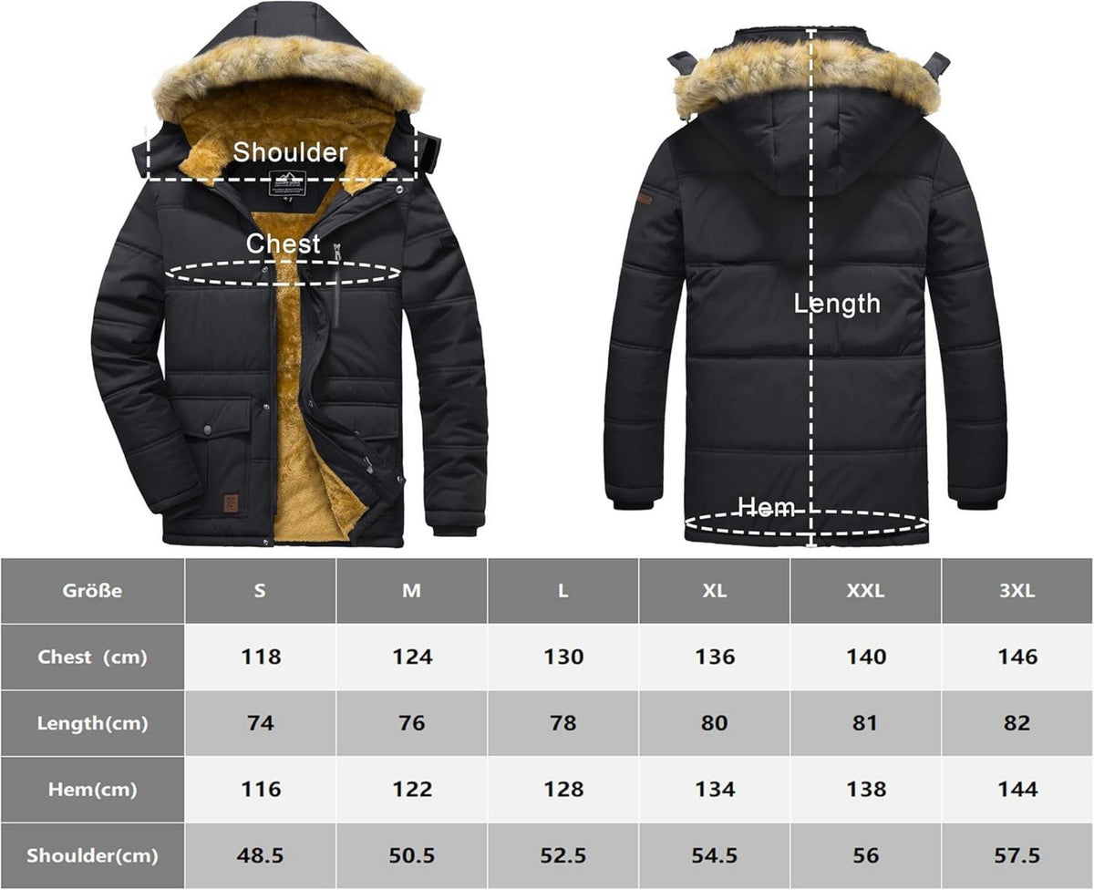 Herren Winter Parka Jacke winddicht Fleecejacke Outdoor Schwarz