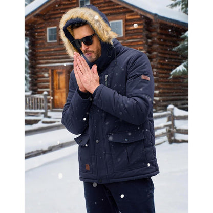 Herren Winter Parka mit warmer Fleece-Fütterung, wasserabweisend, Dunkelblau