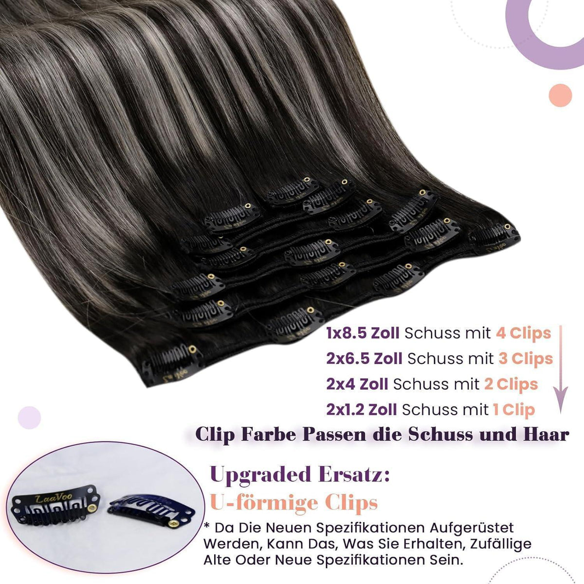 Clip-in Haarverlängerung Ombre Schwarz Silber Echthaar